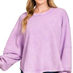 Zenana Acid Washed Exposed-Seam Sweatshirt